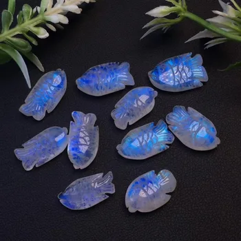 1 Pc Fengbaowu טבעי כחול ירח זהב Arowana דגים התכשיטים תליון העגיל קריסטל ריפוי רייקי אבן מתנה