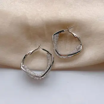 1 זוג מעגל עגילי יהלומים מלאכותיים גיאומטריות להתלבש נשי אישיות מעגל עגילי חישוק עגילים אירועים