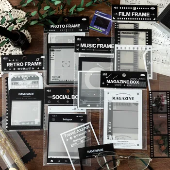 15PCS מסגרת מוזיאון סדרה שקוף מדבקה וינטג ' סרט שחור לבן אלבום מתכננים לוחות שנה, מתנות היומן קישוט