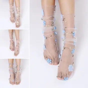 1Pair הקיץ דק שקוף גרביים אופנה לנשימה מגמה מפוצלים פרח ערימת גרביים מודפסות נקבה גרביים הסיטוניים