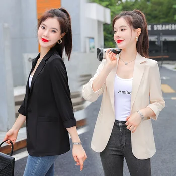 2023 חדש נשים מעיל קוריאני אופנה קיץ סלים כפתור אחד שלושה רבעים שרוול נשים בלייזרס גברת חליפה להאריך ימים יותר לכל היותר