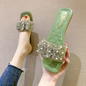 2023 חדש של נשים נעלי קיץ סגנון עניבת פרפר ג ' לי נעליים לנשים מזדמנים להציץ הבוהן סנדלי יהלומים מלאכותיים חלקה נשים נעלי נעליים
