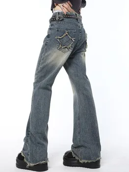 2023 נשים וינטאג גבוהה המותניים ג 'ינס אופנת רחוב רחב הרגל מכנס ג' ינס ישר באגי כוכבים ישר ג ' ינס מכנסי Feamle Y2K
