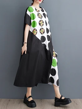 2023 קיץ בציר חדש שרוול קצר אישה השמלה Vestidos החלוק Elbise חופשי בתוספת גודל טלאים הדפסה Maxi שמלות ארוכות נשים