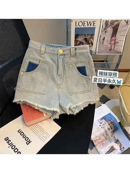 2023 קיץ נשים אופנה קוריאנית-2000 אסתטי הגאות לשטוף מכנסי ג 'ינס קצרים Gyaru גבוהה המותניים Y2k אופנת רחוב ז' אן חם המכנסיים בציר