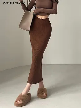 2023 רטו בסגנון אמריקאי אלסטי V גבוהה המותניים Midi חצאית סקסית נשים מצולעים למתוח חזק חבילת המותניים בחזרה סחף חצאיות