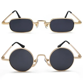 2Pcs רטרו פאנק משקפיים ברור משקפי שמש נשי רטרו, משקפי שמש גברים מסגרת מתכת שחור אפור + זהב עגול & מרובע