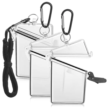 3 Pack כרטיס פלסטיק לכסות עם מים,ברור עמיד למים בעל כרטיס שרוכי צוואר לסלולרי עבור תעודות זהות ומפתחות