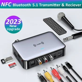 3 ב-1 NFC Bluetooth 5.1 מקלט משדר אופטי, קואקסיאלי RCA AUX USB TF מתאם האודיו האלחוטי ממיר אנלוגי לדיגיטלי