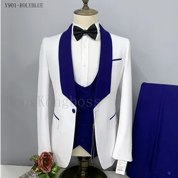 3 יח 'מתאים להגדיר בלייזרס' קט מכנסיים וסט / 2023 האופנה גברים של עסק, גדול דש החתן החתונה ניהל רשמי שמלת מעיל