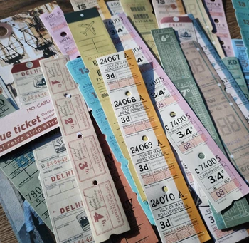 30pcs עתיק כרטיסים מרקם נייר ארוך מדבקה דקו על נייר מכתבים עיצוב אלבומים, כרטיסי יומן DIY קולאז ' חומרים מדבקה