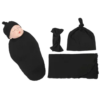80x80cm היילוד שמיכות צבע מוצק ילדים צילום עטוף בד בגימור כובע סט החתלה לעטוף את התינוק מזכרות 0-3חודשים