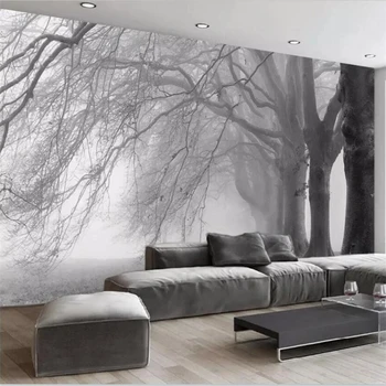beibehang טפט מותאם אישית הסלון, חדר השינה טפט קיר שחור לבן מופשט עץ ספה קישוט רקע קיר