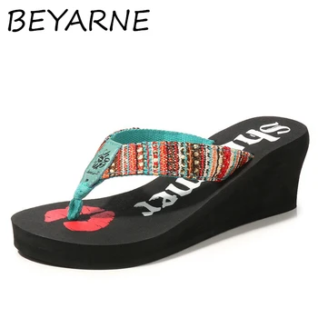 BEYARNEWedge נעלי נשים סנדלים גדול גודל עקבים גבוהים קיץ החוף shoes2020 פלטפורמה פליפ פלופ נעלי אישה סנדלים