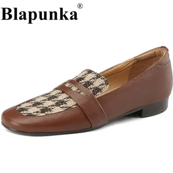 Blapunka נשים אמיתי עור פרה נעלי החלקה, תוספות סיבתי שטוח נעלי נשים הלו משובצות דירות בעבודת יד נעליים אביב 34-42