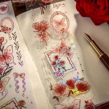 Bronzing רומנטי פרחים מחמד Washi Tape שקופים מדבקות עיצוב אלבומים היומן קישוט קולאז ' מסקנטייפ נייר מכתבים