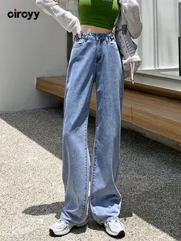 Circyy באגי ג 'ינסים לנשים גבוהות עם קו מותן באורך מלא מכנסי ג' ינס גבוה אופנת רחוב חדש האביב נוח רחב הרגל מכנסיים 2023