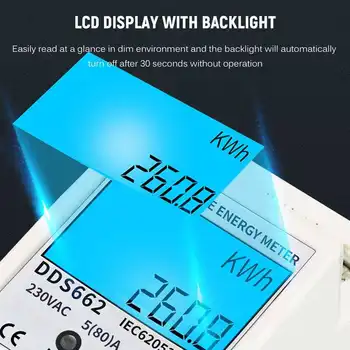 DDS662 LCD עם תאורה אחורית וואט שעה מד אלקטרוני חד-פאזי 220V DIN rail 80A תצוגה דיגיטלית וואט אנרגיה מטר