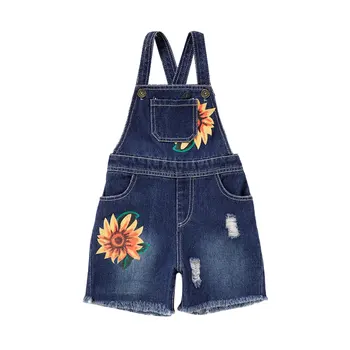 FOCUSNORM אופנה קיץ ילדים ילדה Rompers שרוולים חמניות מודפס סרבל הג ' ינס מכנסי הרצועה.