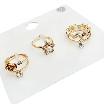 M041 הסיטוניים אופנה 5 חתיכות זהב קריסטל פרל פרח טבעת אצבע להגדיר נשים טבעת סט באיכות גבוהה ניקל חופשי