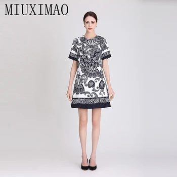 MIUXIMAO 2023 באיכות גבוהה אביב&קיץ אלגנטי שמלה שרוול קצר O-צוואר יהלום אופנה שמלת מיני נשים Vestide