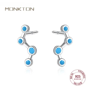 Monkton עגול כחול טורקיז, עגילים קו שבור צורה גיאומטרית פשוטה כסף סטרלינג 925 עגיל נשים תכשיטים מגמה