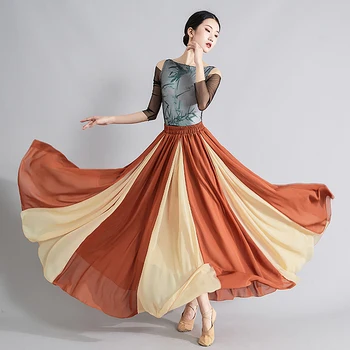 TingYiLi Colorblocked לרקוד הרבה חצאיות מקסי נשים לאביב קיץ התנופה הגדולה בוהו חוף חצאית קוריאני סגנון אלגנטי חצאית שיפון