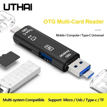 UTHAI C01 סוג C/MicroUSB/USB 3In1 OTG כרטיס הקורא במהירות גבוהה אוניברסלי OTG TF/USB עבור אנדרואיד מחשב מתאם הרחבת