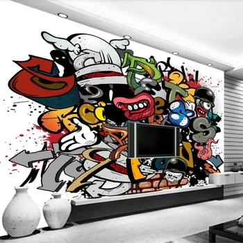 wellyu אישית גדולה ציורי אופנה בית קישוט צבעוני מצויר גרפיטי בר KTV נוסע טפט הנייר דה parede