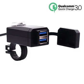 אופנוע QC3.0 מטען USB עמיד למים USB כפול מוטו שינוי מהיר QC 3.0 טעינה מהירה 12-24V עבור motocicleta 22mm הכידון