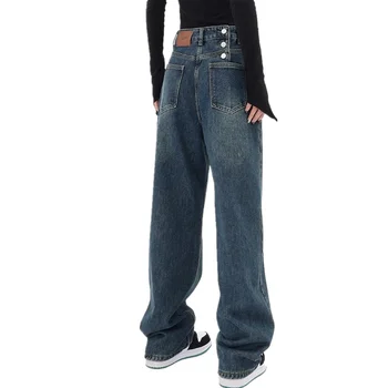 אופנת רחוב גבוהה המותניים אופנה ג 'ינס האישה בנות נשים רחב הרגל המכנסיים מכנסיים נקבה ג' ין פאם ג 'ינס באגה אמא ג' ינס פעם בוקר שלקח לו
