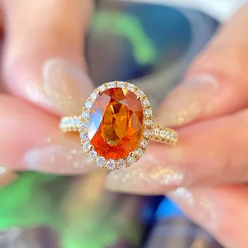 אופנתי טבעות תפוזים קריסטל צבע זהב סגלגל CZ מסיבת אירוסין טבעת פתוחה תכשיטים הסיטוניים עבור נשים בנות מתנה Dropshipping