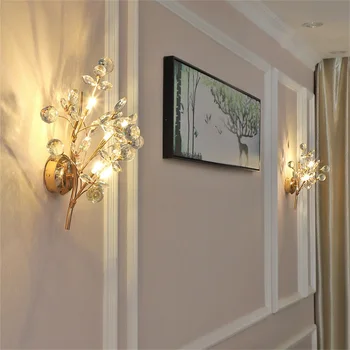 אירופה קריסטל מנורת קיר פרח זהב יוקרה מודרני עיצוב יצירתי מקורה מנורות קיר LED עיצוב פנים הבית קיר תאורה