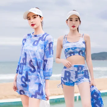 אתלטיקה בגדי ים בנות קוריאני 2022 לפצל 3 חתיכה ספורט שמרן כיסוי הבטן חם הילדה האביב סטודנט חולצה בגדי ים