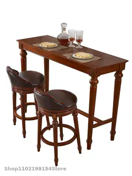 בסגנון אמריקאי מעץ מלא שולחן בר בבית סלון קטן, מרפסת שולחן בר לקיר ארוך בסגנון אירופאי בר הכיסא