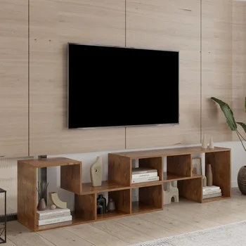 בסלון טלוויזיה כפול בצורת טלוויזיה，תצוגת מדף הספרים עבור ריהוט הבית,אגוז