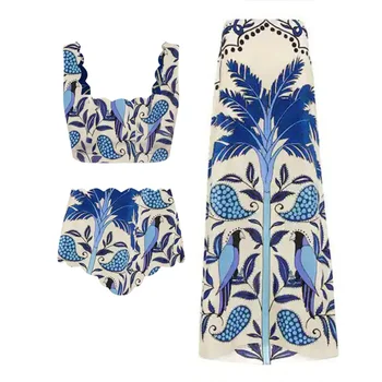 בציר כחול מודפס אופנה של בגדי ים וחוף חצאית קיץ לשחות החליפה 2022 יוקרה קצרים Bourkini