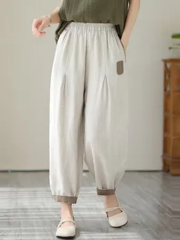 גבוהה המותניים Sarouel הנשים הגעה החדשה 2023 קיץ סגנון וינטג מוצק צבע רופף נקבה כותנה קרסול-אורך המכנסיים B2568