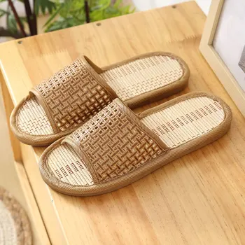 גבר אישה במבוק אריגה הביתה פשתן נעלי קיץ קירור קומה מקורה, מגלשות יוניסקס השינה נעליים מזדמנים Mujer Zapatillas