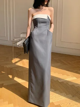 גריי מתקדם חוש עיצוב חזייה שמלת נשים קיץ 2023 חדש באיכות גבוהה סקסי פיצול שמלה ארוכה