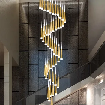 הוביל נברשת זהב/שחור/לבן/קפה/כסף מדרגות ארוך תליון מנורה דופלקס בבניין וילה הגג מתכוונן תלוי אור.