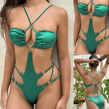 הקיץ החדש סקסי נשים חתיכה אחת, נחש מוצק צבע Monokini התחבושת בגד ים פוש אפ מרופדות ביקיני בגד ים בגדי ים