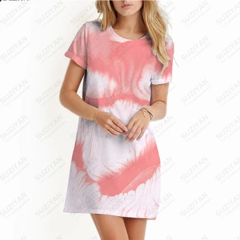 חדש שמלת הקיץ עם שרוולים קצרים צוואר עגול סוודר הדפסת 3D להתלבש חופשי מזדמנים בתוספת גודל הביתה Homestay הוואי דפוס צבוע עניבה