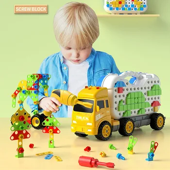 ילדים ארגז כלים פאזל המורכב צעצועים מכונית משאית חשמלית לקדוח בורג אגוז אבני הבניין אחסון משחקי שולחן צעצוע לילדים מתנות