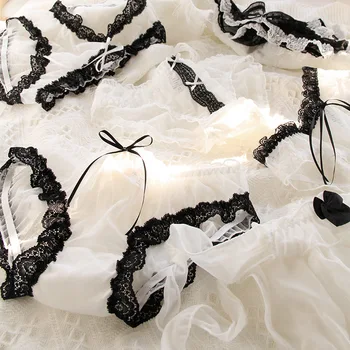 לבן שחור קצה יפנית לוליטה תחרה סקסי קשת המותניים רשת לנשימה נוח תקצירים 620 סדרת תחתונים תחתוני נשים