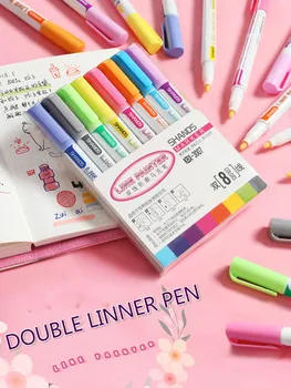 מעדנייה קלאסי 8 צבעים כפול אניה מדגיש עטי סמן עבור office & ספר ילדים סימן עט חרט להגדיר kawaii כתיבה