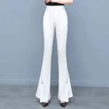 משרד ליידי אופנה סלים אביב הזיקוק המכנסיים חדש לנשים בגדים אלסטי המותניים לבן מוצק מקרית חליפות מכנסיים נשים מכנסיים A93