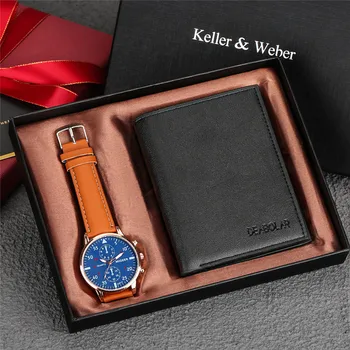 מתנה מיוחדת רך שחור ארנק עור לגברים עסקים קוורץ שעון יד זוהר ידיים מתנה מוגדר החבר בעל