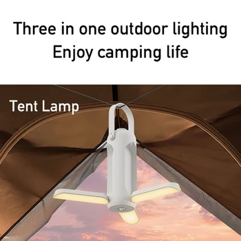 מתקפלת 3-עלה פנס קמפינג נטענת אוהל אור חיצוני נייד פנס LED תליית מנורה חיצונית לילה אור