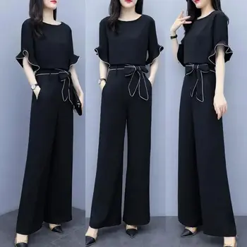 נשים 2023 קיץ 2 ערכות קטע אופנה חליפת קוריאנית מזדמן קצר שרוול חולצה חולצות מכנסיים שתי חתיכה להגדיר נקבה בגדים Q51